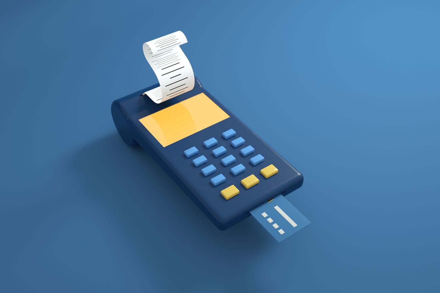 Fiş çıkaran mavi kart okuyucu ve takılı banka kartı – CS-Cart Sanal POS Entegrasyonu: Banka ve Ödeme Kuruluşları